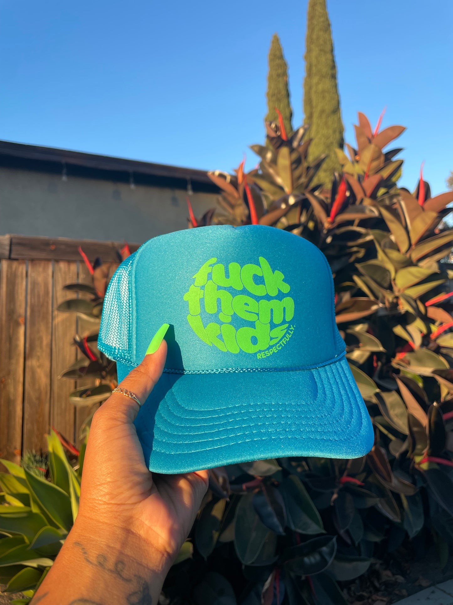 Turquoise + Neon Green Trucker.