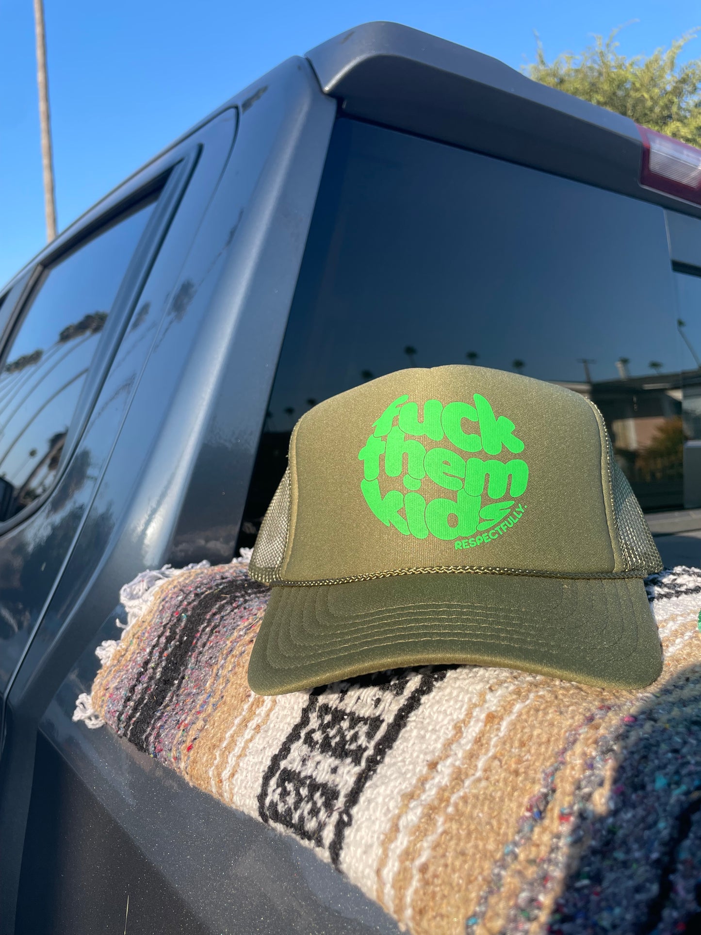 Olive Green + Neon Trucker