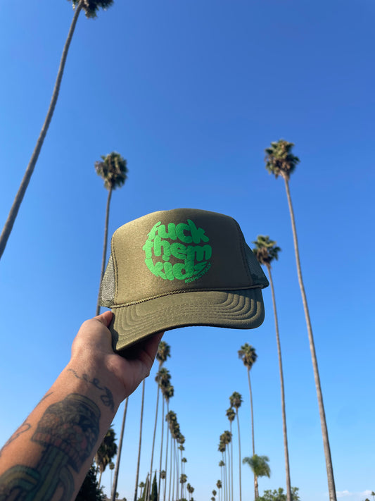 Olive Green + Neon Trucker